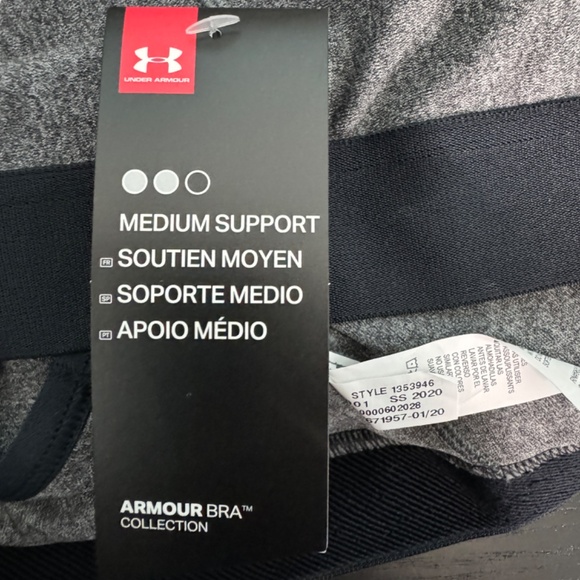Under Armour Women’s Plus Size 1X Black Gray Logo Mid Crossback Sports Bra New - Picture 9 of 12